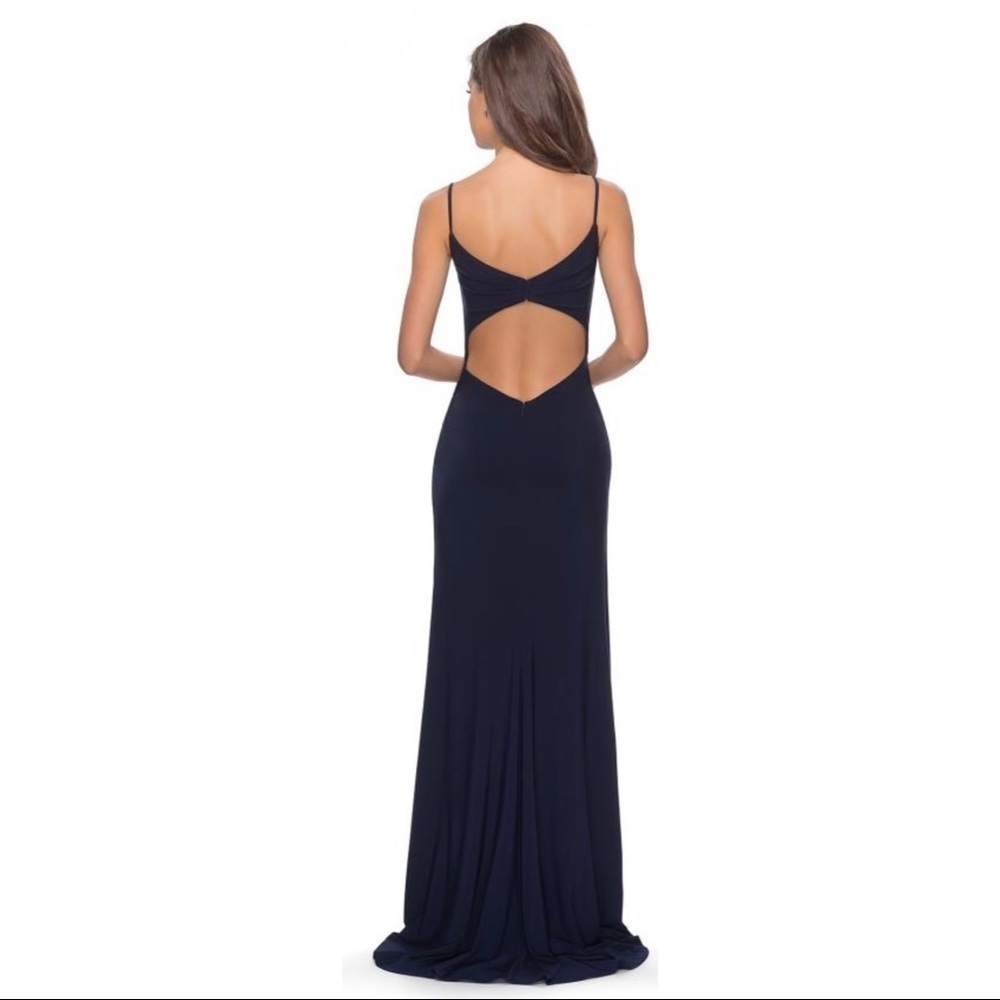 La Femme Gown High Slit Jersey Ruched Dress NWT - Picture 2 of 10